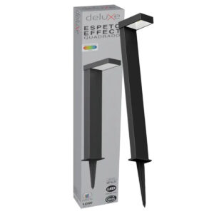 Luminária Espeto Led Jardim Quadrado Preto 10W Bivolt 6500K Luz Branca 800Lm
