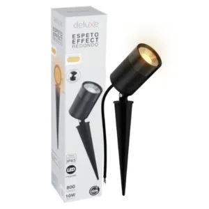 Luminária Espeto Led Jardim Redondo Preto 10W Bivolt 3000k Luz Amarela 800Lm 80x54mm