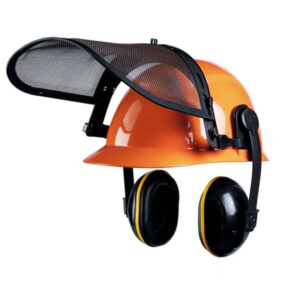 Roçador Capacete Classe A e B Laranja com Abafador e Protetor Facial com Malha de Aço