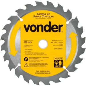 Lâmina de Serra Circular com 24 Dentes 180x20 4650180240 VONDER