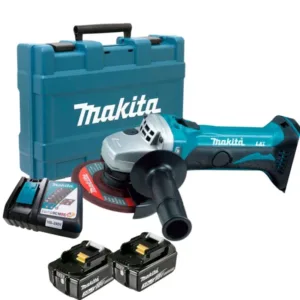 Esmerilhadeira Angular 4.1/2" com 2 Baterias 18V 3.0Ah Carregador Bivolt e Maleta Makita: DGA452RFE