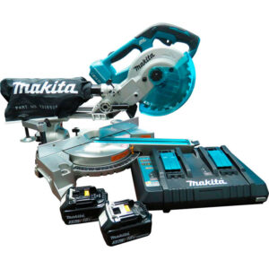 Serra Esquadria Brushless 7.1/2" 2 Baterias 18V 3.0Ah 5700 RPM Carregador Makita: DLS714PF2