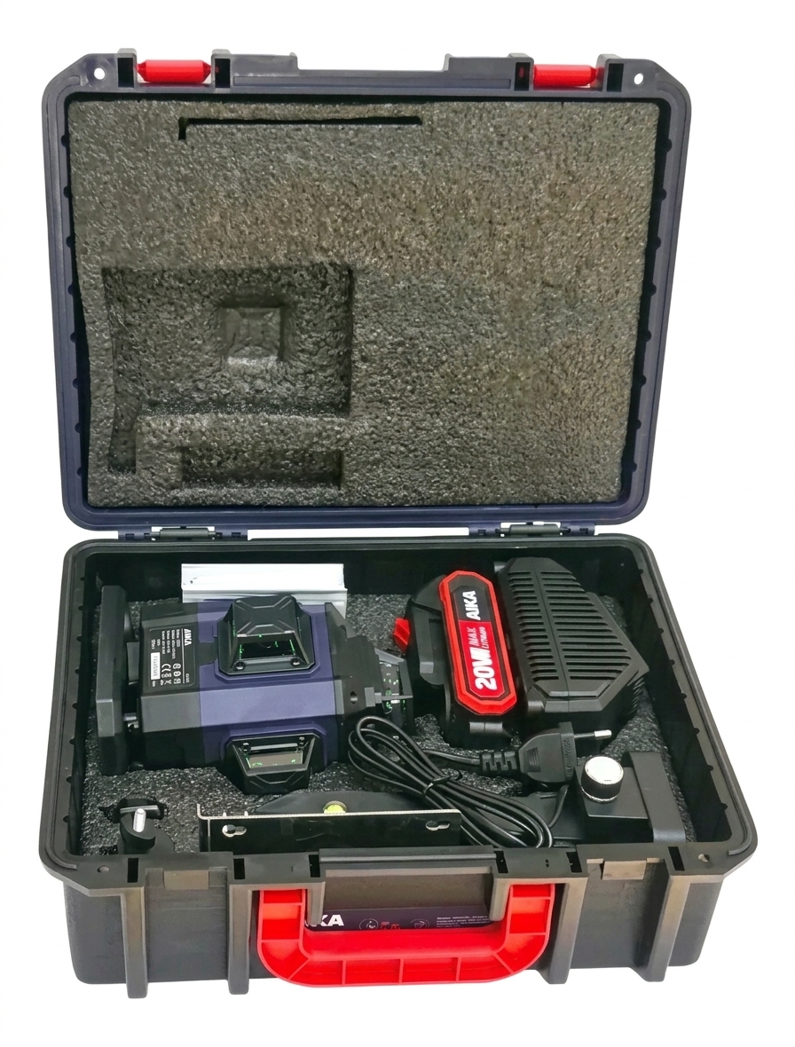 Nível a Laser Verde Aika 20V 16 Linhas 4D 360° com Bateria e Maleta Nível a Laser Verde Aika 20V 16 Linhas 4D 360° com Bateria e Maleta