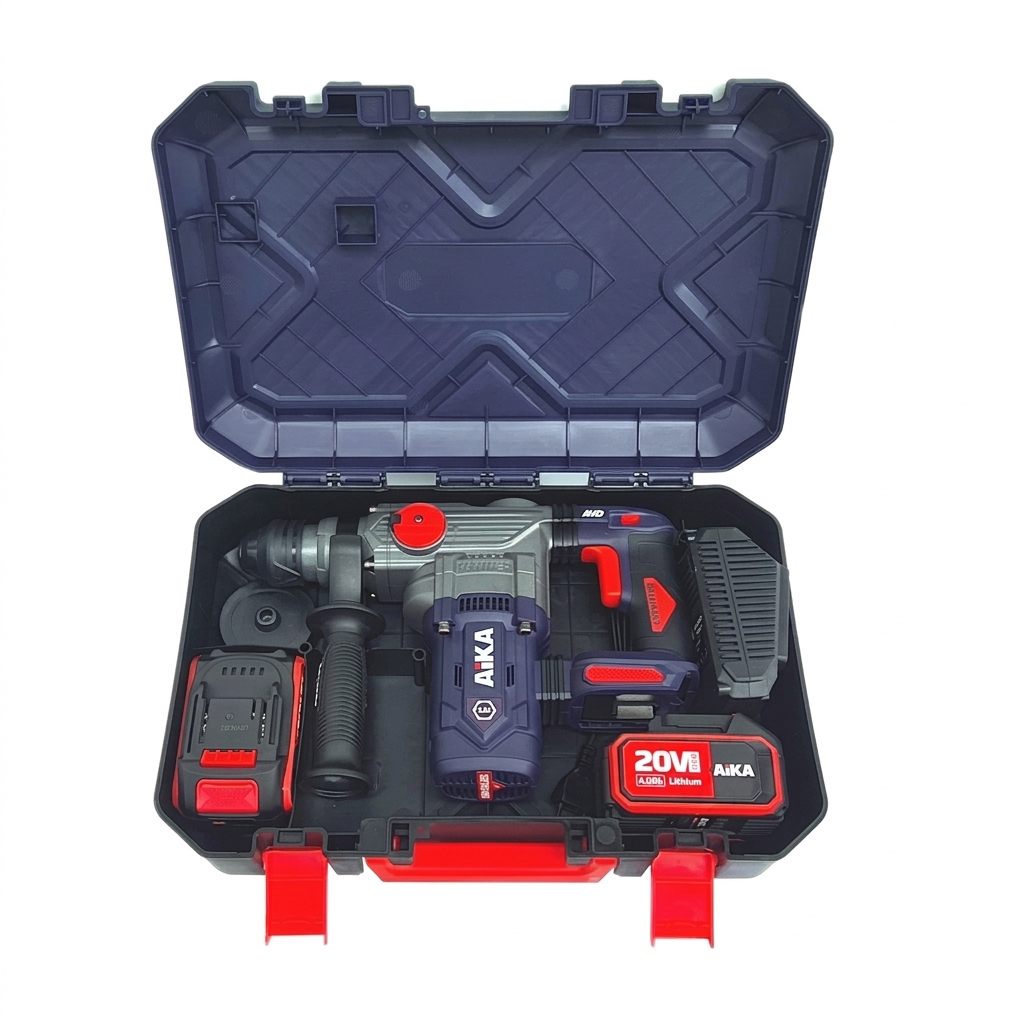 Martelete Perfurador Rompedor Aika 20V Brushless SDS-Plus 3,5J com 2 Baterias 4.0Ah Martelete Perfurador Rompedor Aika 20V Brushless SDS-Plus 3,5J com 2 Baterias 4.0Ah