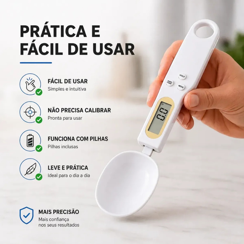 Colher Balança Digital 500g de Alta Precisão para Cozinha Café Whey e Temperos Colher Balança Digital 500g de Alta Precisão para Cozinha Café Whey e Temperos