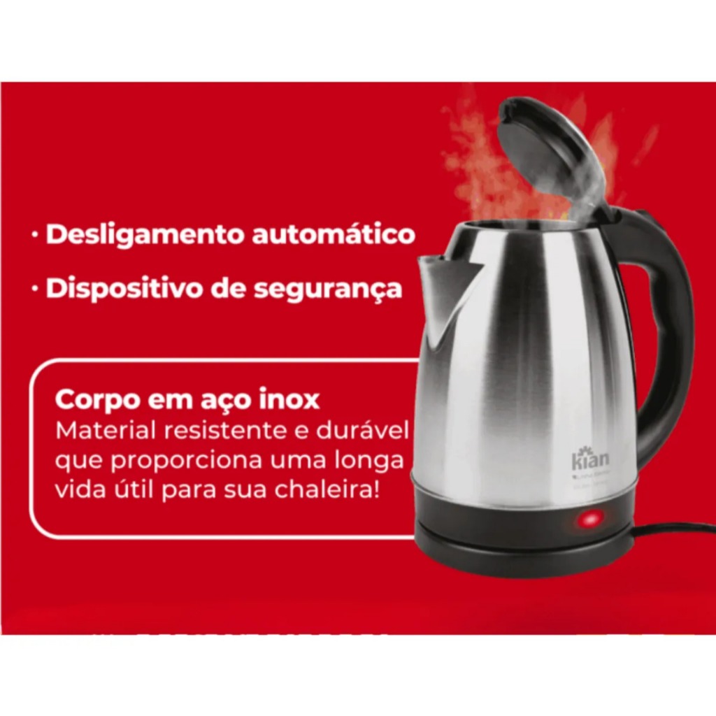 Chaleira Elétrica Kian 1,8L Inox com Base 360° e Desligamento Automático Chaleira Elétrica Kian 1,8L Inox com Base 360° e Desligamento Automático