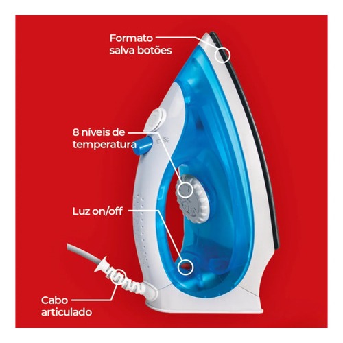 Ferro a Vapor Kian FVP-100 1300W Azul com Base Antiaderente Ferro a Vapor Kian FVP-100 1300W Azul com Base Antiaderente