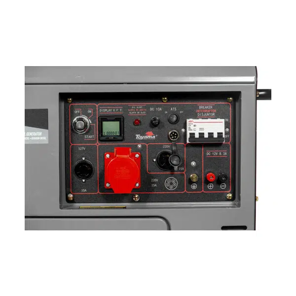 Gerador Diesel Cabinado Toyama ATS Ready 6,5 kVA Trifásico 220V + 127V AVR Brushless Partida Elétrica Gerador Diesel Cabinado Toyama ATS Ready 6,5 kVA Trifásico 220V + 127V AVR Brushless Partida Elétrica
